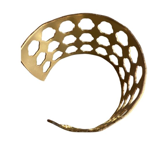 Gold Tone Bracelet Cut Out Bangle Statement Open - Picture 15 of 15